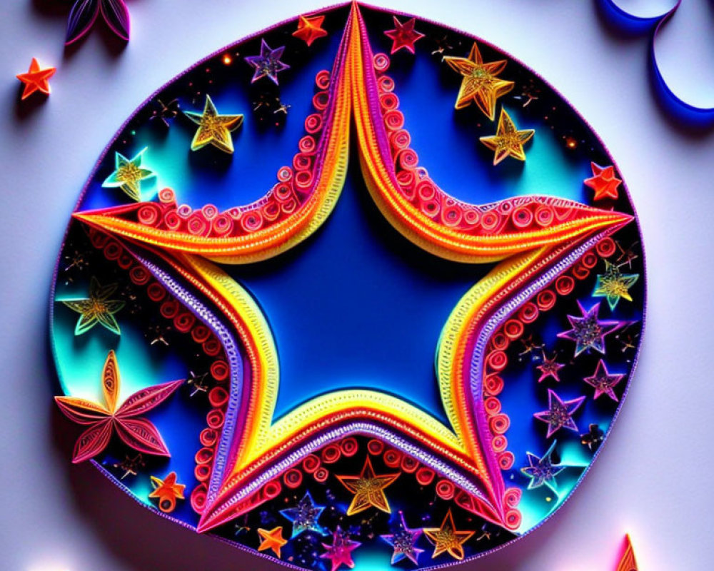 Colorful Neon Star-Shaped Paper Art on Light Background