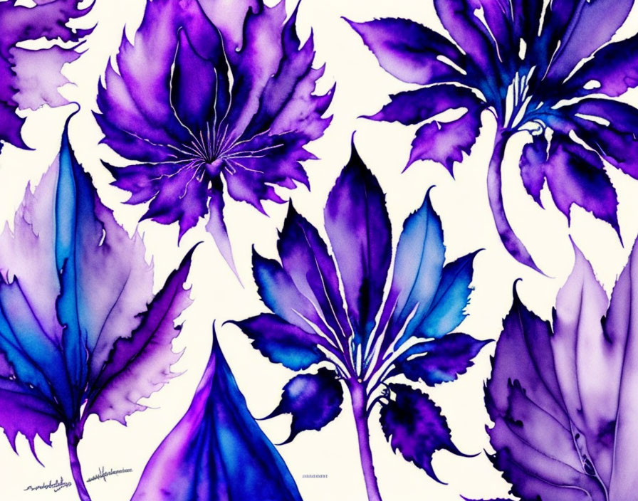 Vibrant Purple and Blue Abstract Watercolor Artwork