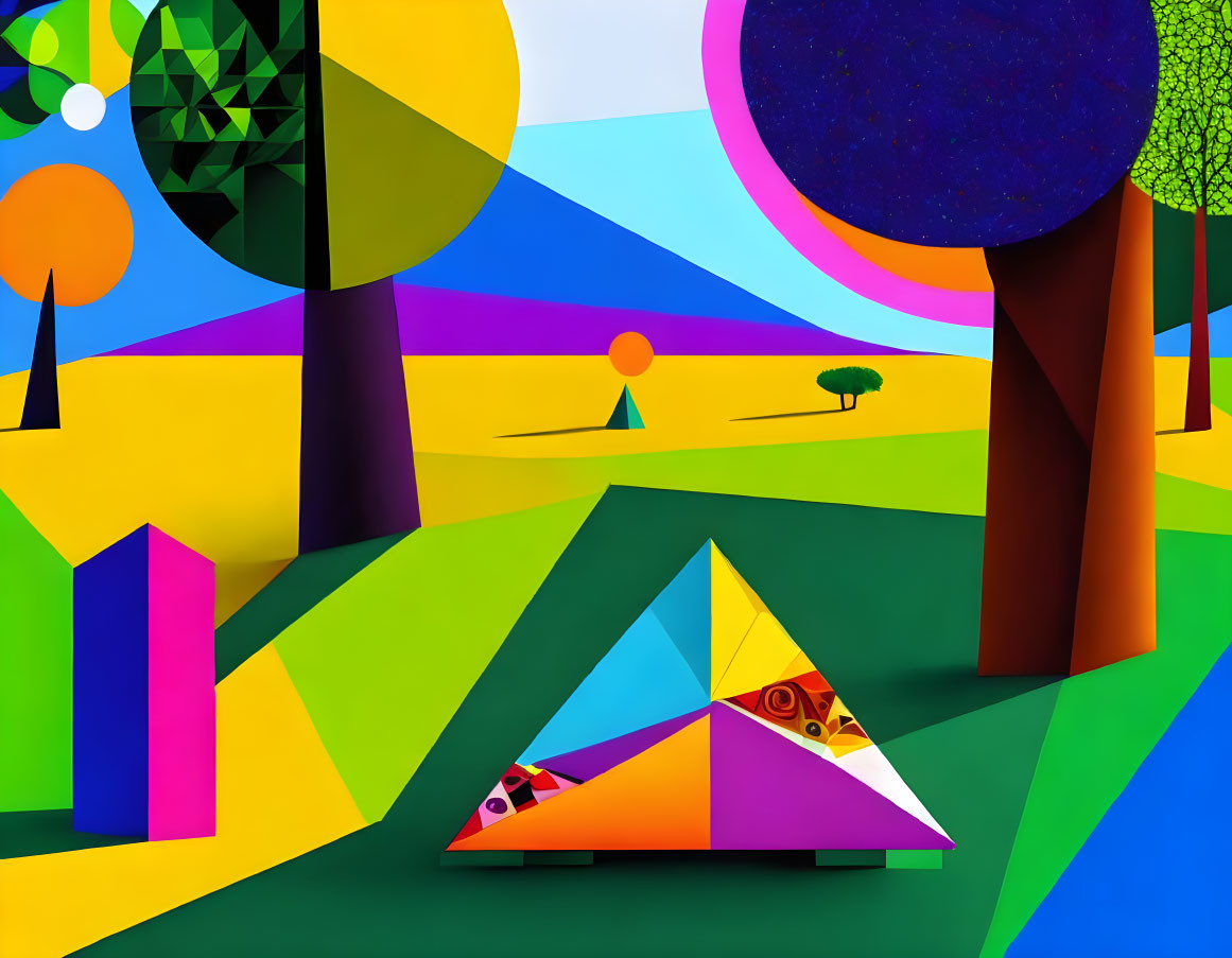 Vibrant Abstract Geometric Landscape with Triangular Structures