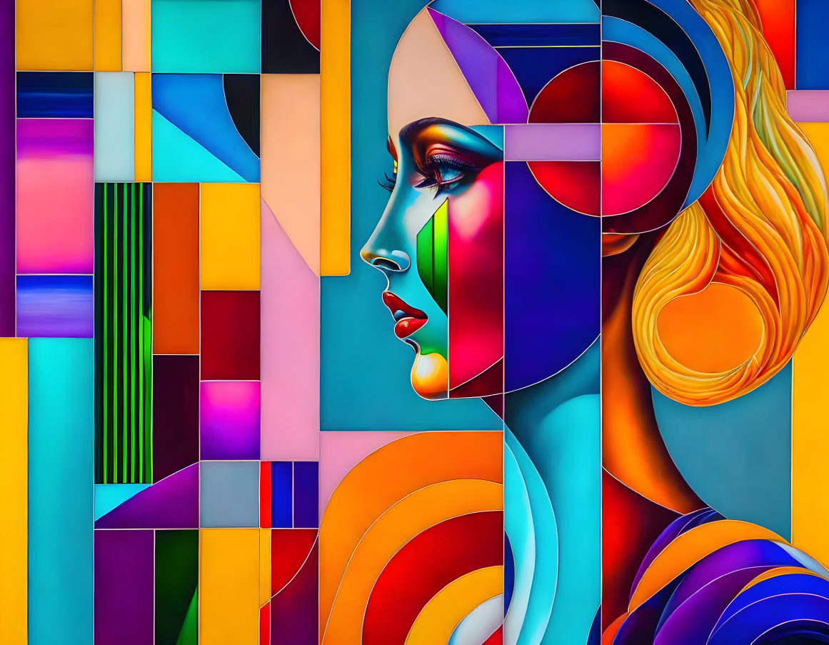 Vibrant Geometric Abstract Portrait of a Woman