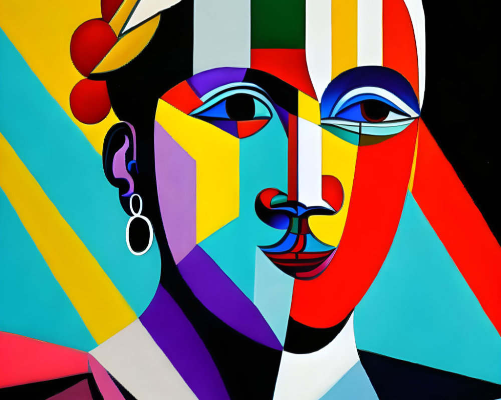 Vibrant Cubist Painting of Abstract Human Face