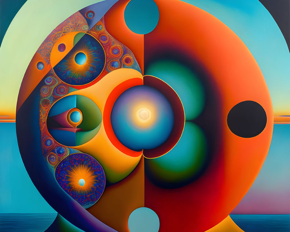 Vibrant geometric shapes and fractal patterns in abstract painting.