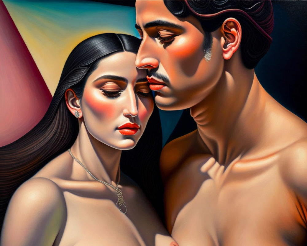 Colorful Stylized Embrace of Man and Woman