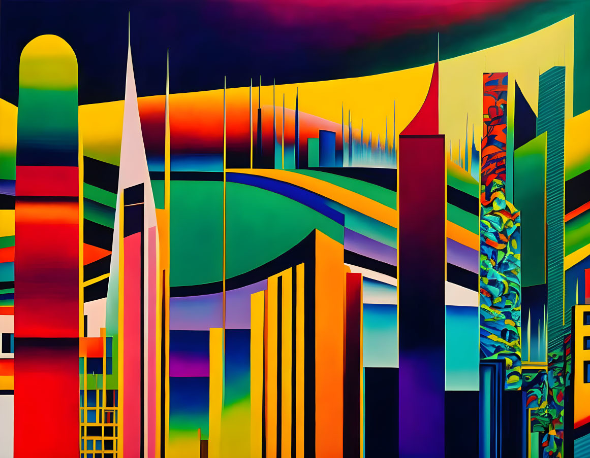 Colorful Geometric Abstract Urban Landscape Painting