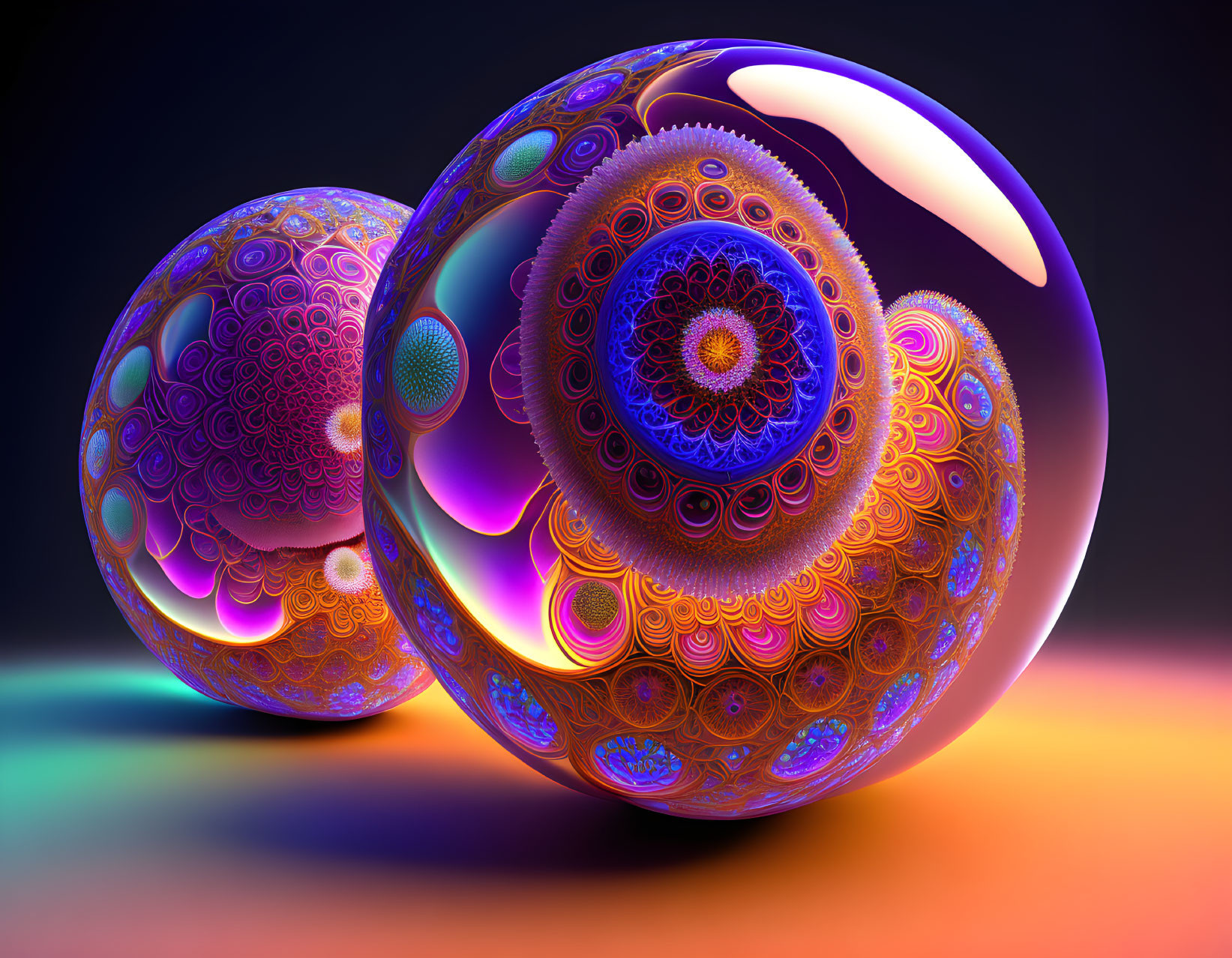 Colorful 3D Rendering of Spherical Objects with Fractal Patterns