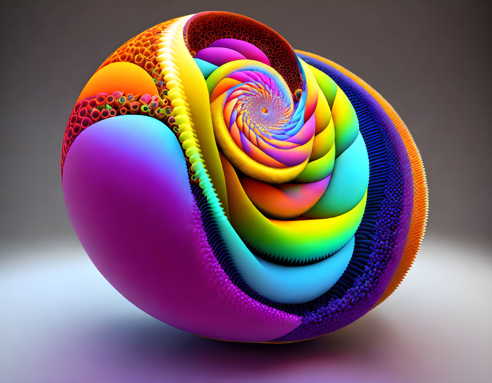 Colorful Fractal Sphere with Rainbow Hues and Detailed Patterns