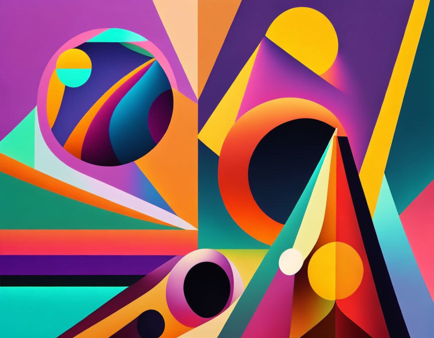 Vibrant Abstract Artwork with Geometric Shapes & Colorful Gradients