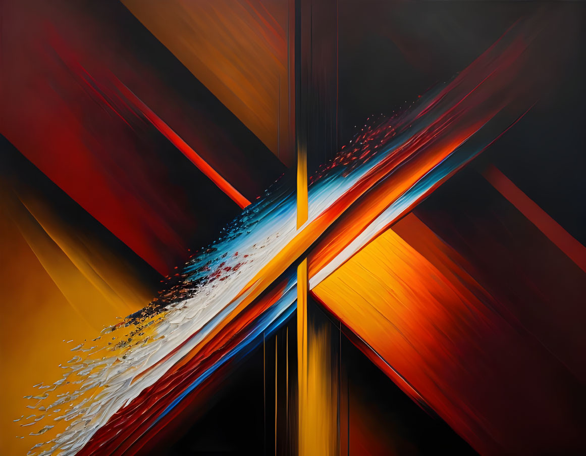 Vivid red, yellow, and blue intersecting lines on dark background