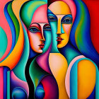 Colorful Abstract Painting of Two Stylized Female Figures