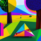 Vibrant Abstract Geometric Landscape with Triangular Structures