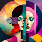 Colorful Geometric Female Faces in Abstract Art