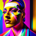 Colorful digital artwork: Woman's face with multicolored shadows