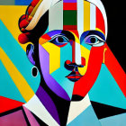 Vibrant Cubist Painting of Abstract Human Face