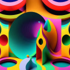 Symmetrical abstract art: Bold colors, organic shapes, 3D tunnel illusion