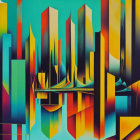 Colorful Abstract Art: Geometric Cityscape & Bridge