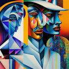 Colorful Cubist-Style Faces with Geometric Shapes and Abstract Elements