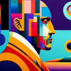 Vibrant abstract geometric portrait with contrasting shapes and vibrant hues