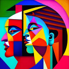 Colorful Abstract Painting with Geometric Faces