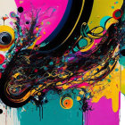 Colorful Abstract Artwork: Yellow, Black, and Pink Swirls and Drips