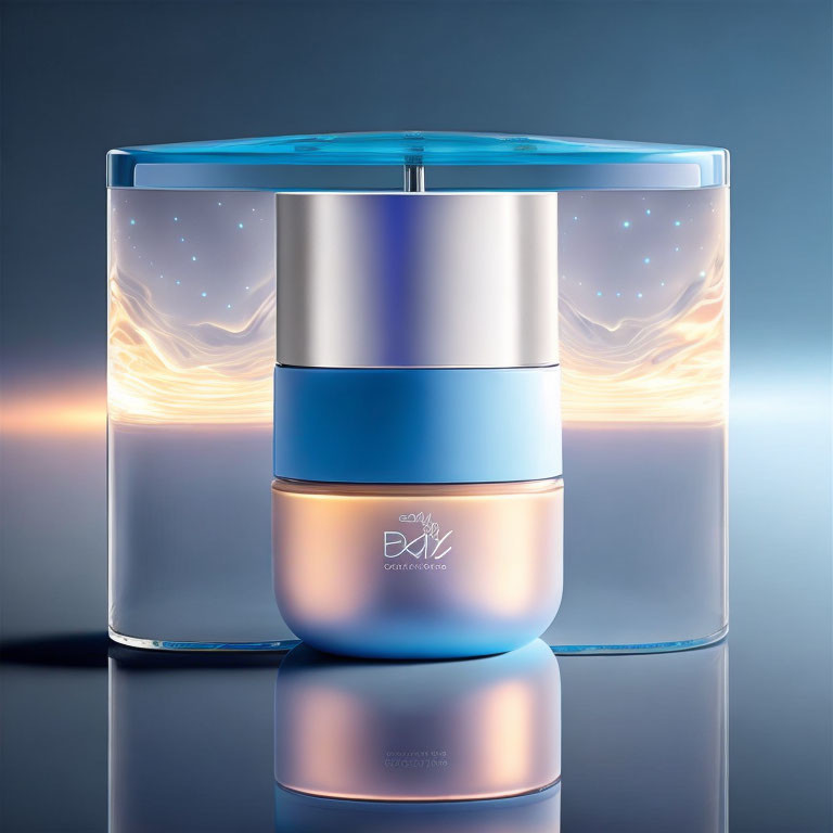 Luxurious Cream Jar with Silver Cap and Blue-Peach Gradient Design