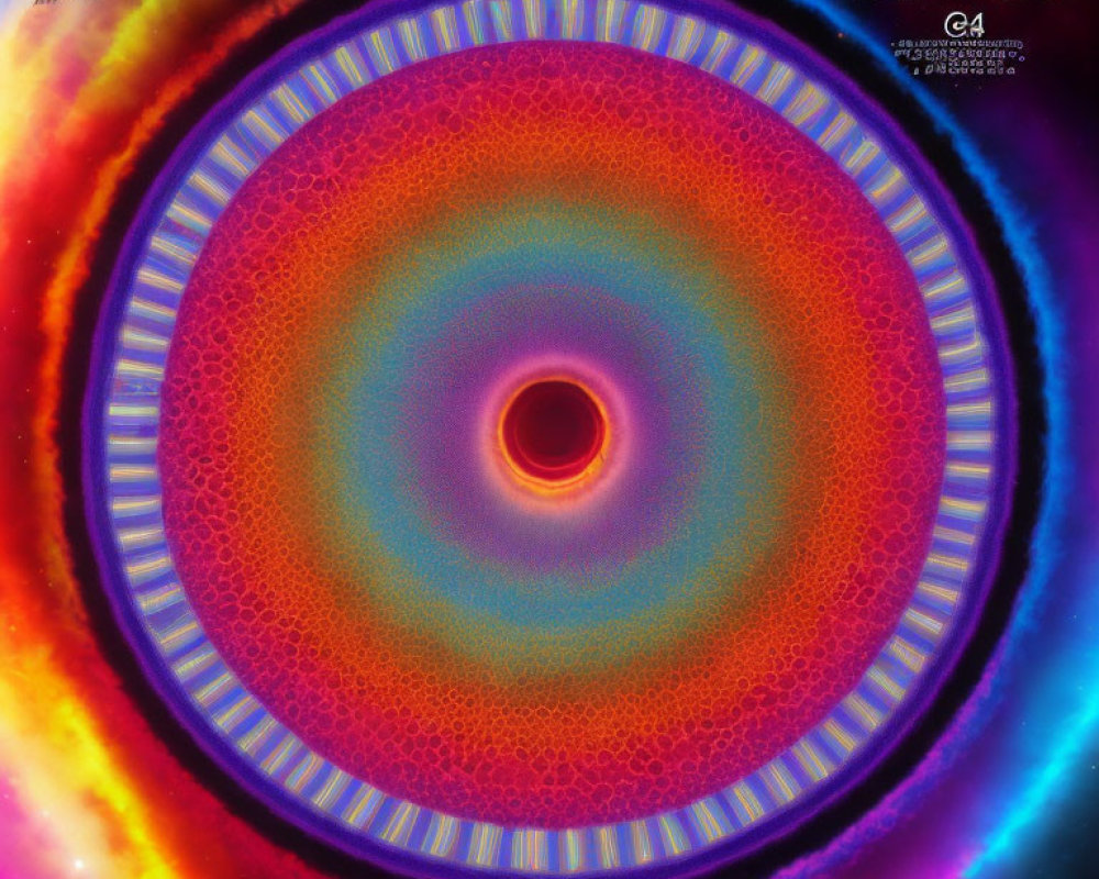 Colorful psychedelic eye with concentric circles in vibrant hues