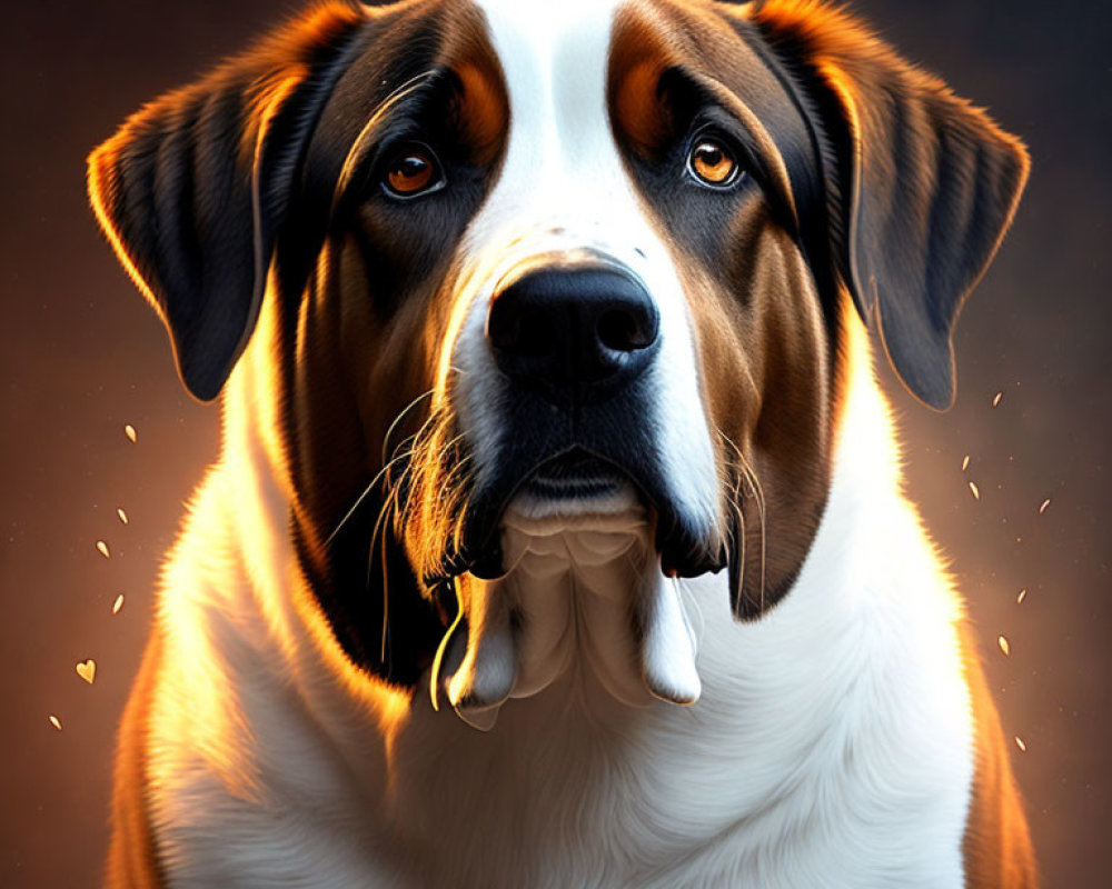 Large Dog with Black, Brown, and White Coat in Close-Up Portrait