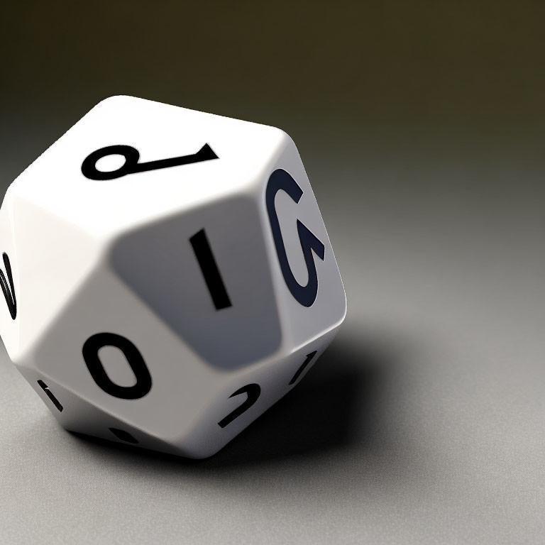 White 20-Sided Die with Black Numbers on Gradient Background