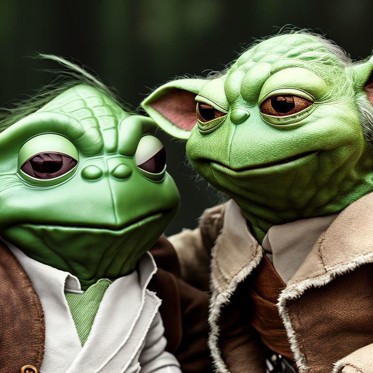 Detailed Yoda Figures in Fabric Clothing with Expressive Eyes