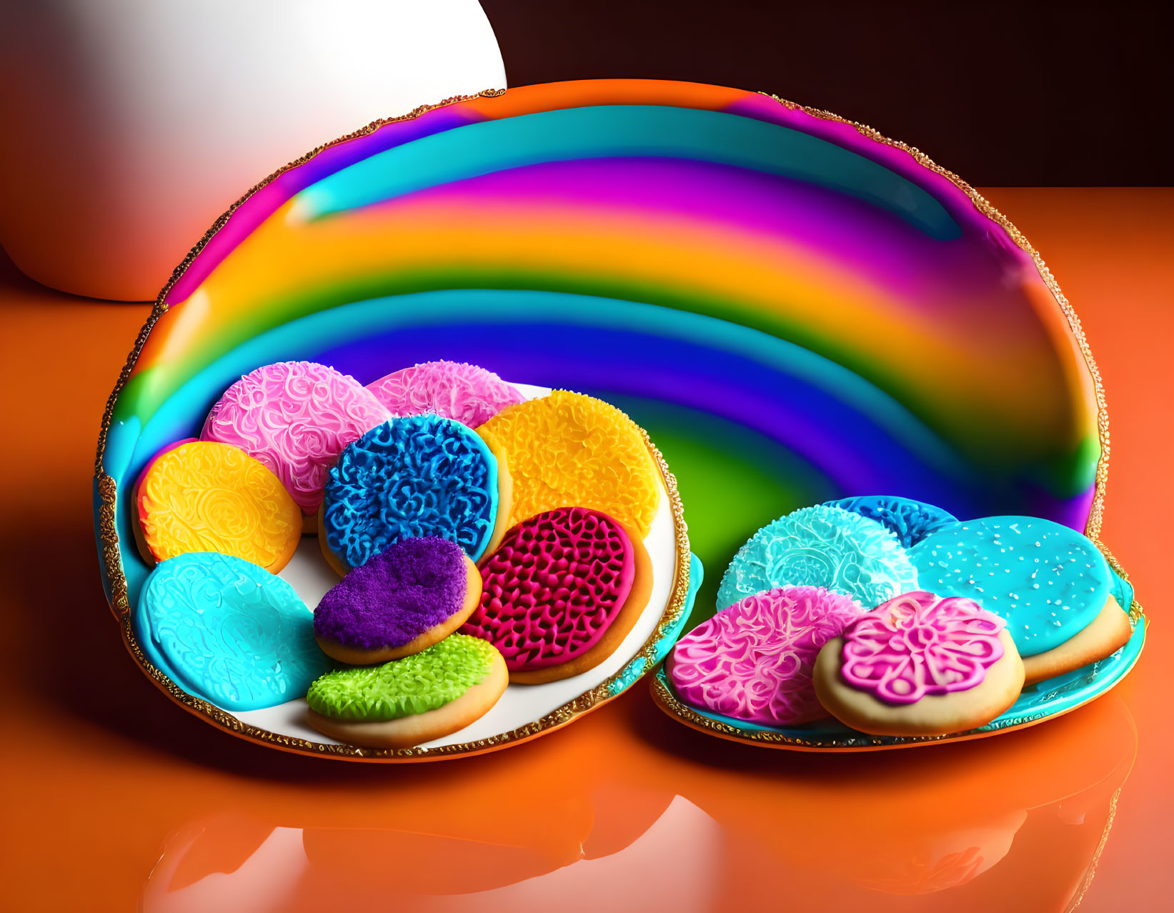 Multicolored Seashells Arranged on Rainbow Plate