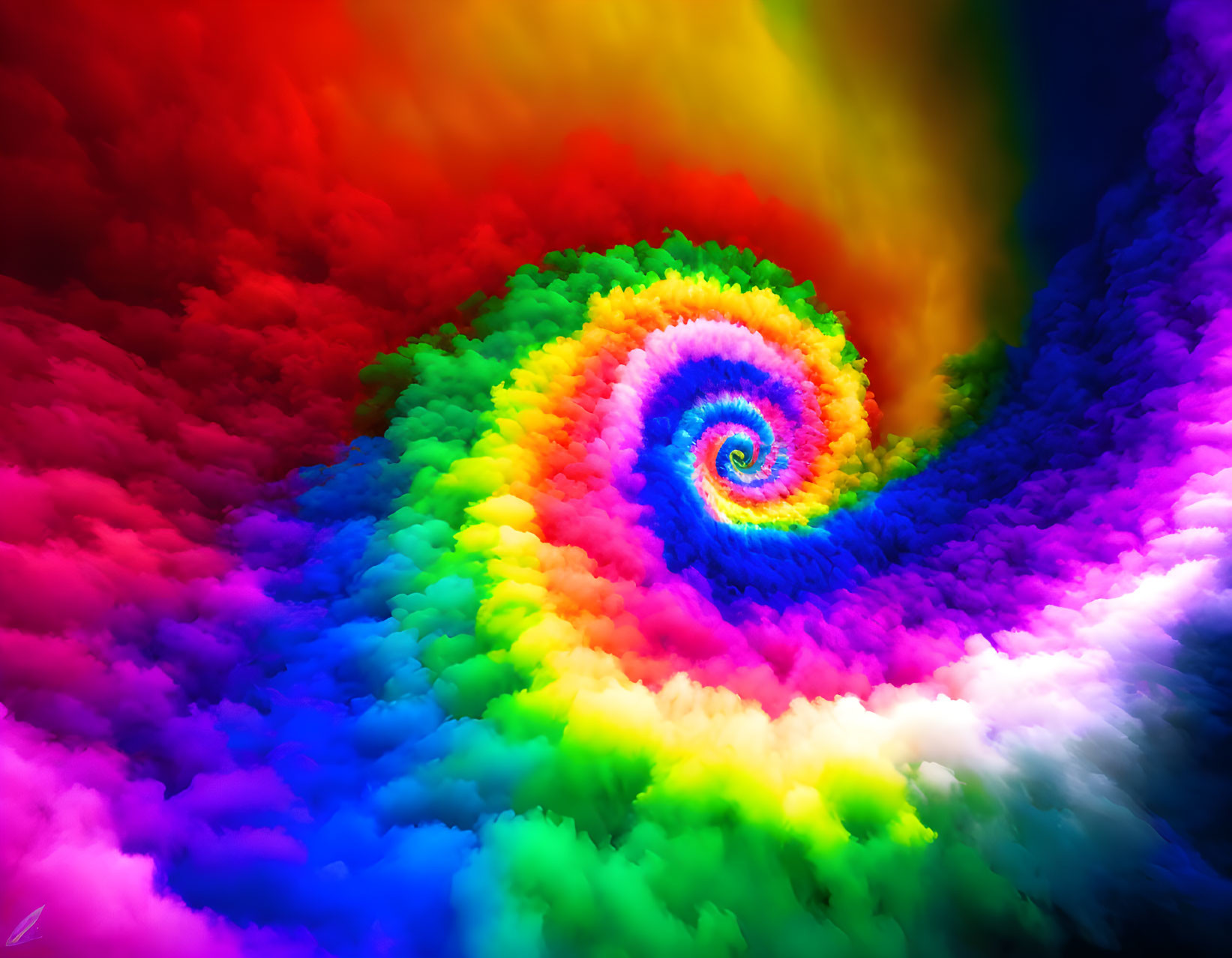 Colorful Rainbow Spiral Pattern on Dark Background