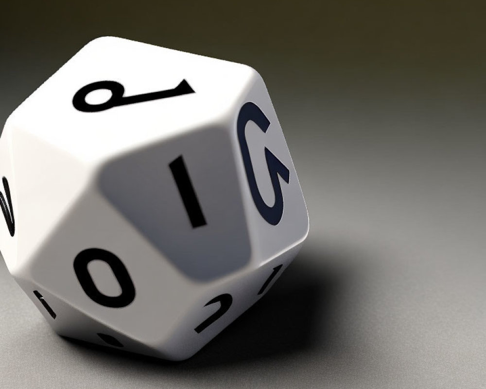 White 20-Sided Die with Black Numbers on Gradient Background