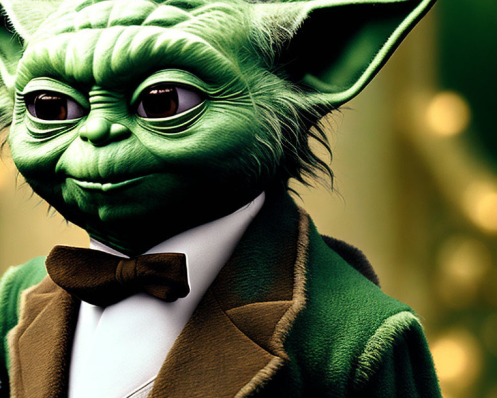 Digital artwork: Green-skinned character in brown suit with bowtie