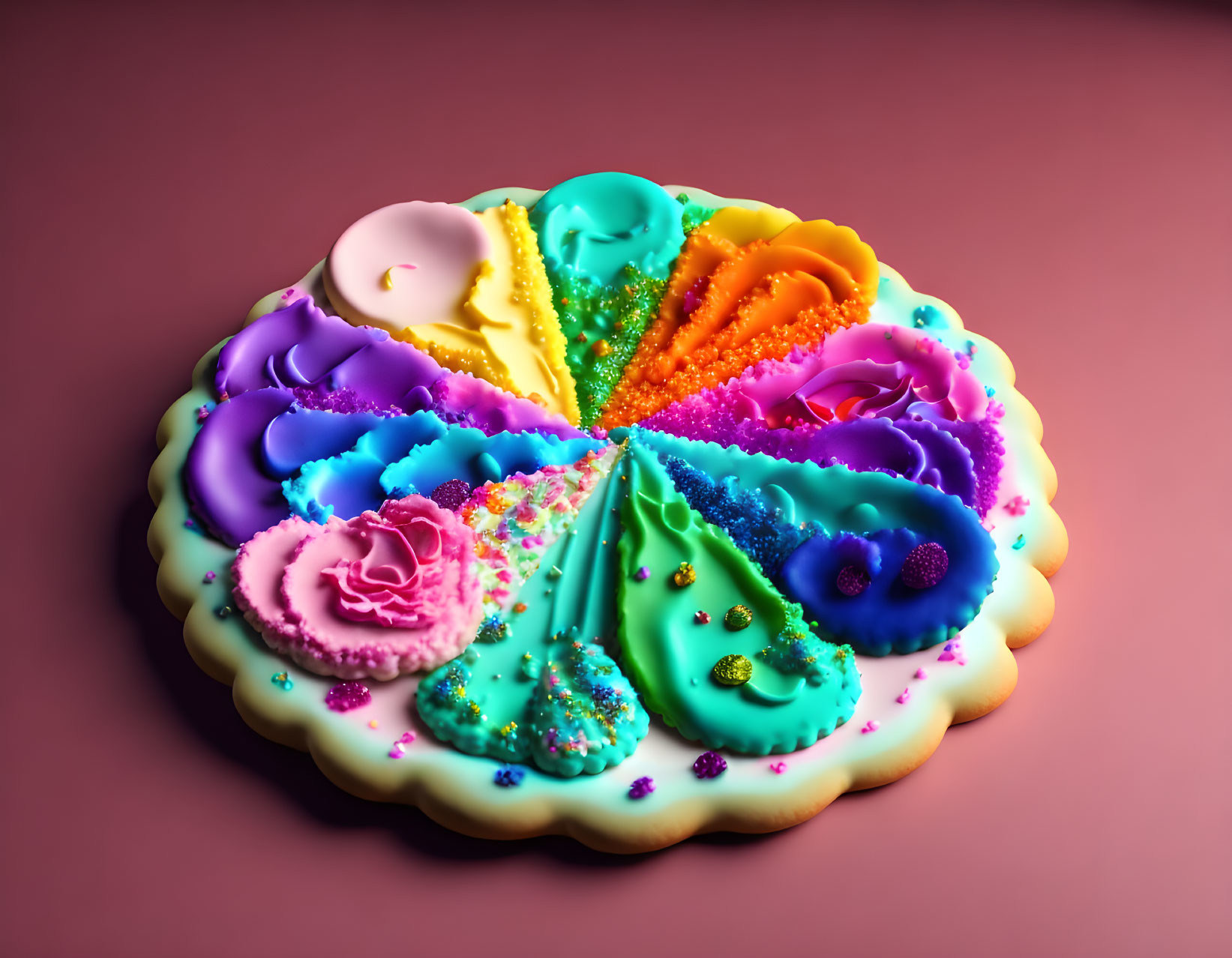 Vibrant Decorative Pie with Colorful Icing and Sprinkles