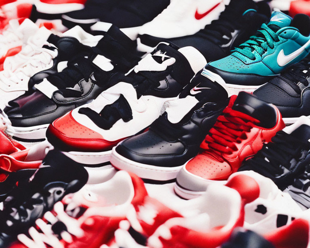 Assorted Nike Sneakers in Red, Black, and White Varieties