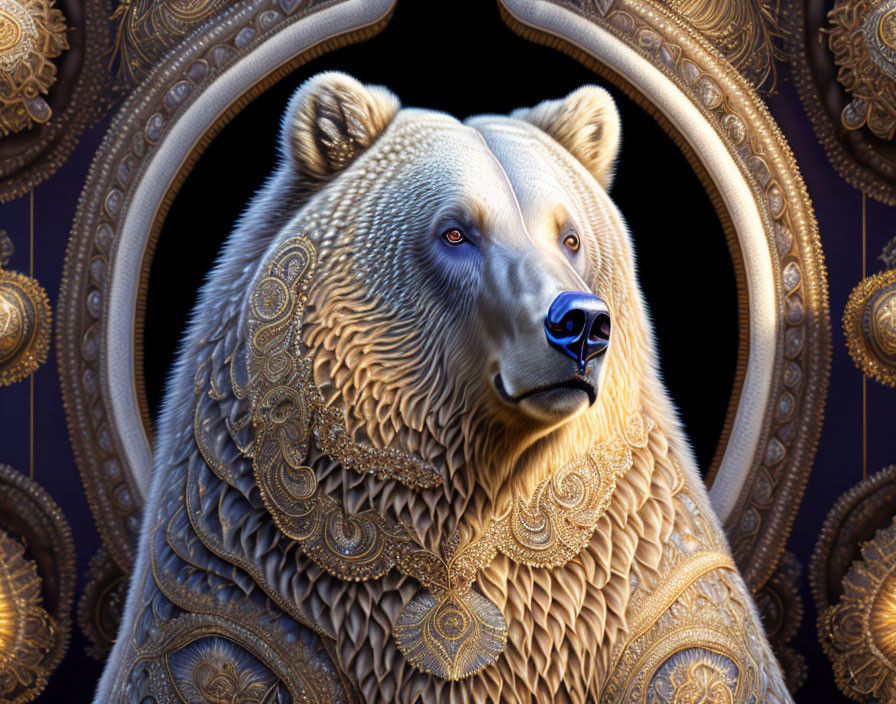 Intricate Golden Bear Artwork with Mandala Patterns