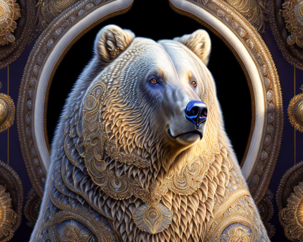 Intricate Golden Bear Artwork with Mandala Patterns