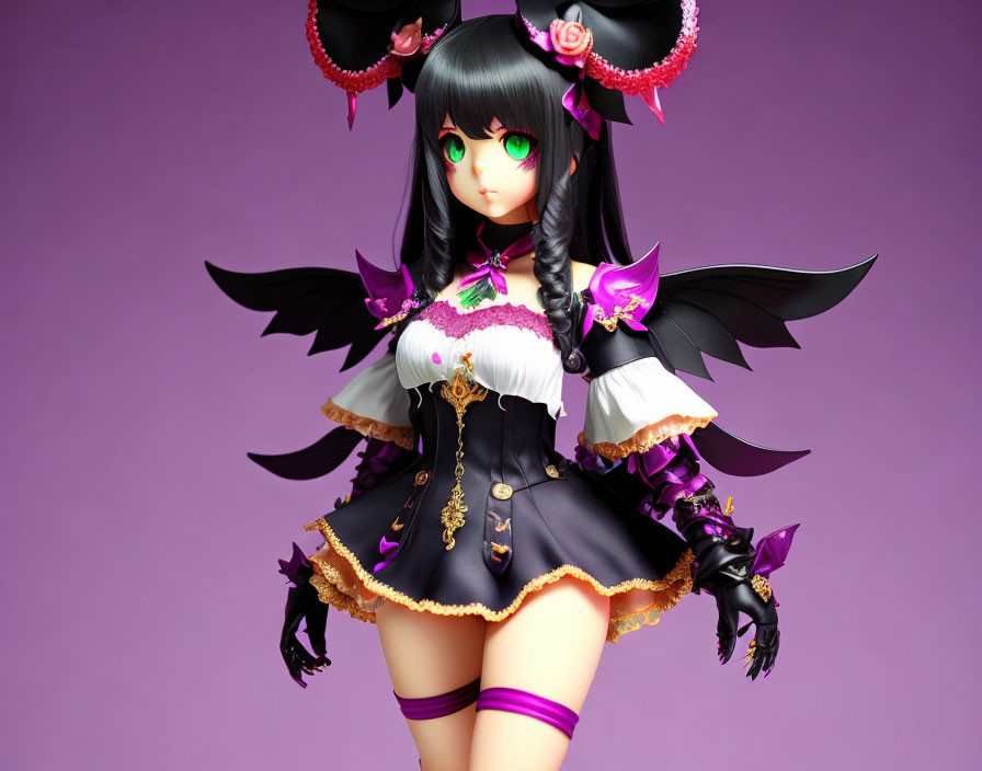 Character with Long Black Hair in Gothic Lolita Dress