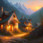 Charming village houses in mountain sunset glow