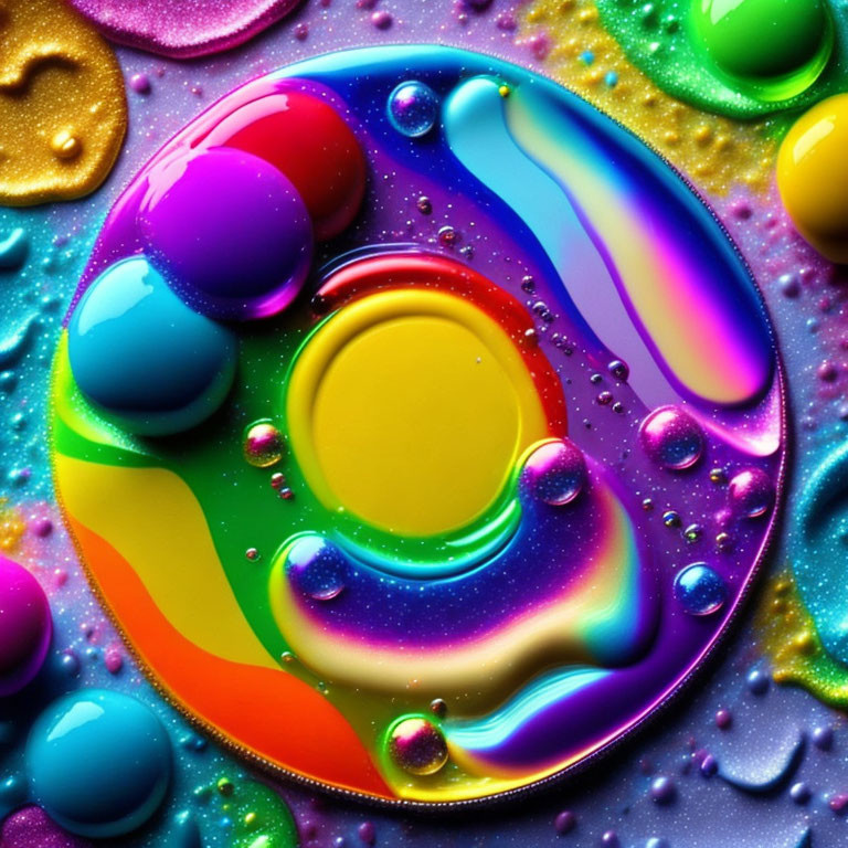 Colorful Abstract Image: Rainbow Droplets on Textured Surface