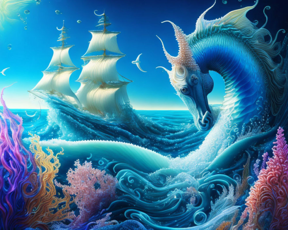 Majestic seahorse in vibrant fantasy seascape