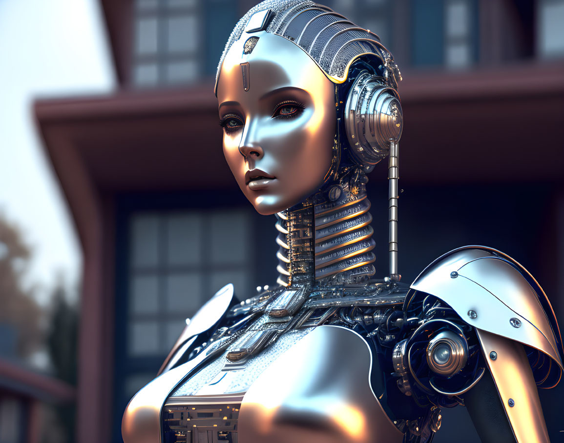 Detailed Female Humanoid Robot with Metallic Finish & Advanced Technology