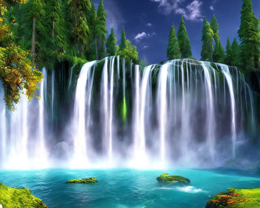 Majestic waterfall in lush greenery with turquoise pool