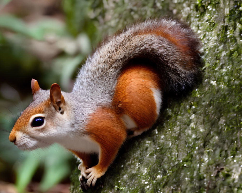 Red and Gray Squirrel on Tree Trunk in Wooded Setting