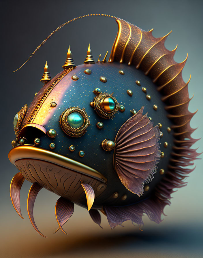 Detailed Steampunk Style Fish with Mechanical Features