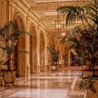 Luxurious Hallway with Marble Floors and Elegant Chandeliers