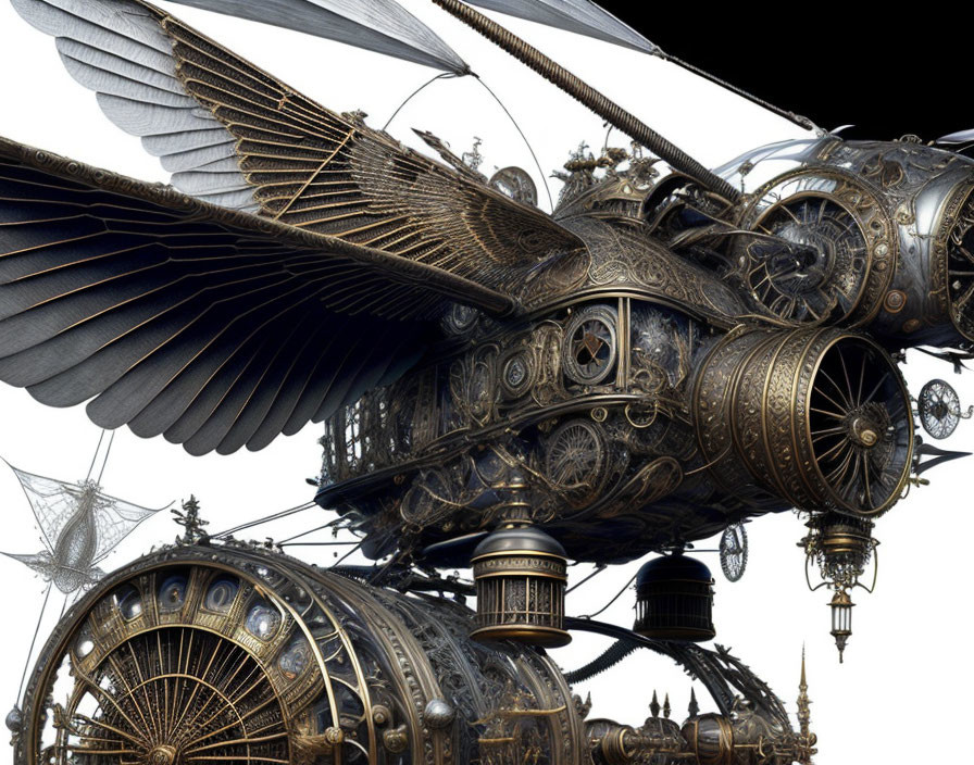 Intricate Steampunk Airship with Metalwork and Propellers