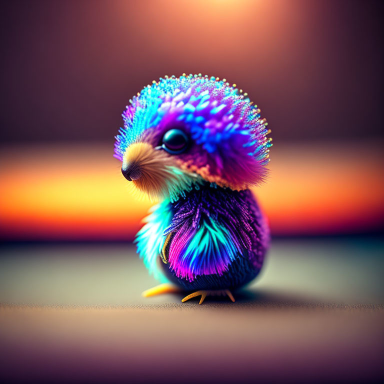 Colorful Toy Hedgehog with Blue, Purple, and Turquoise Quills on Soft Background