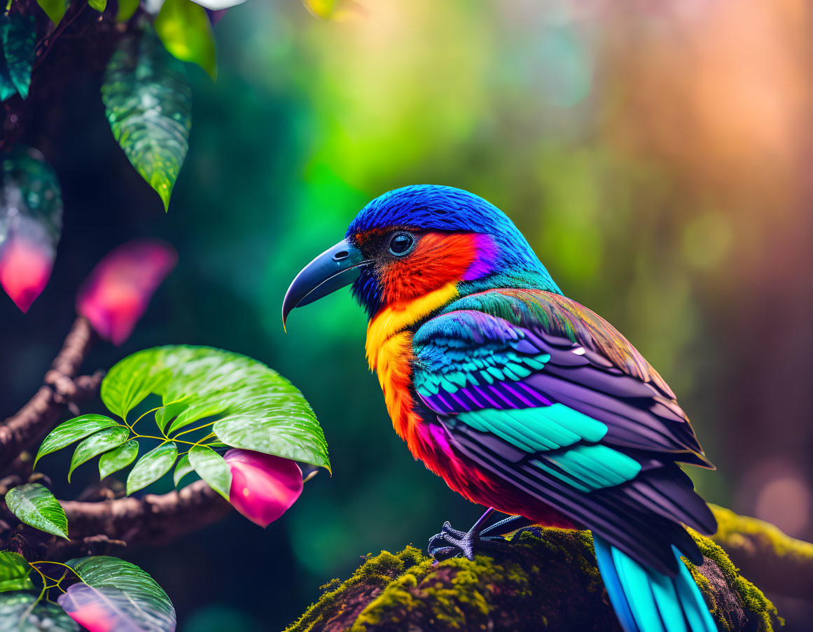 Colorful Rainbow Lorikeet perched on branch with vibrant plumage