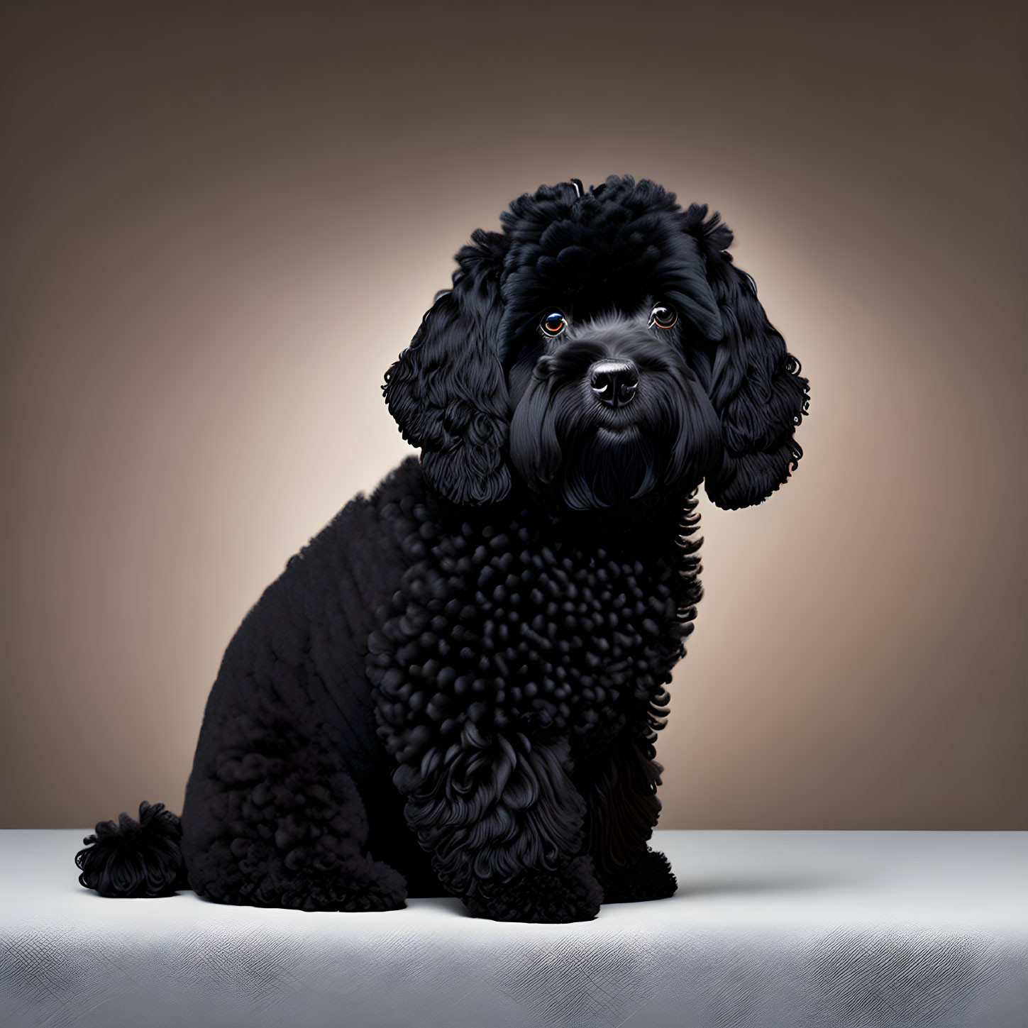 Fluffy Black Dog with Shiny Fur and Attentive Eyes on Gradient Background