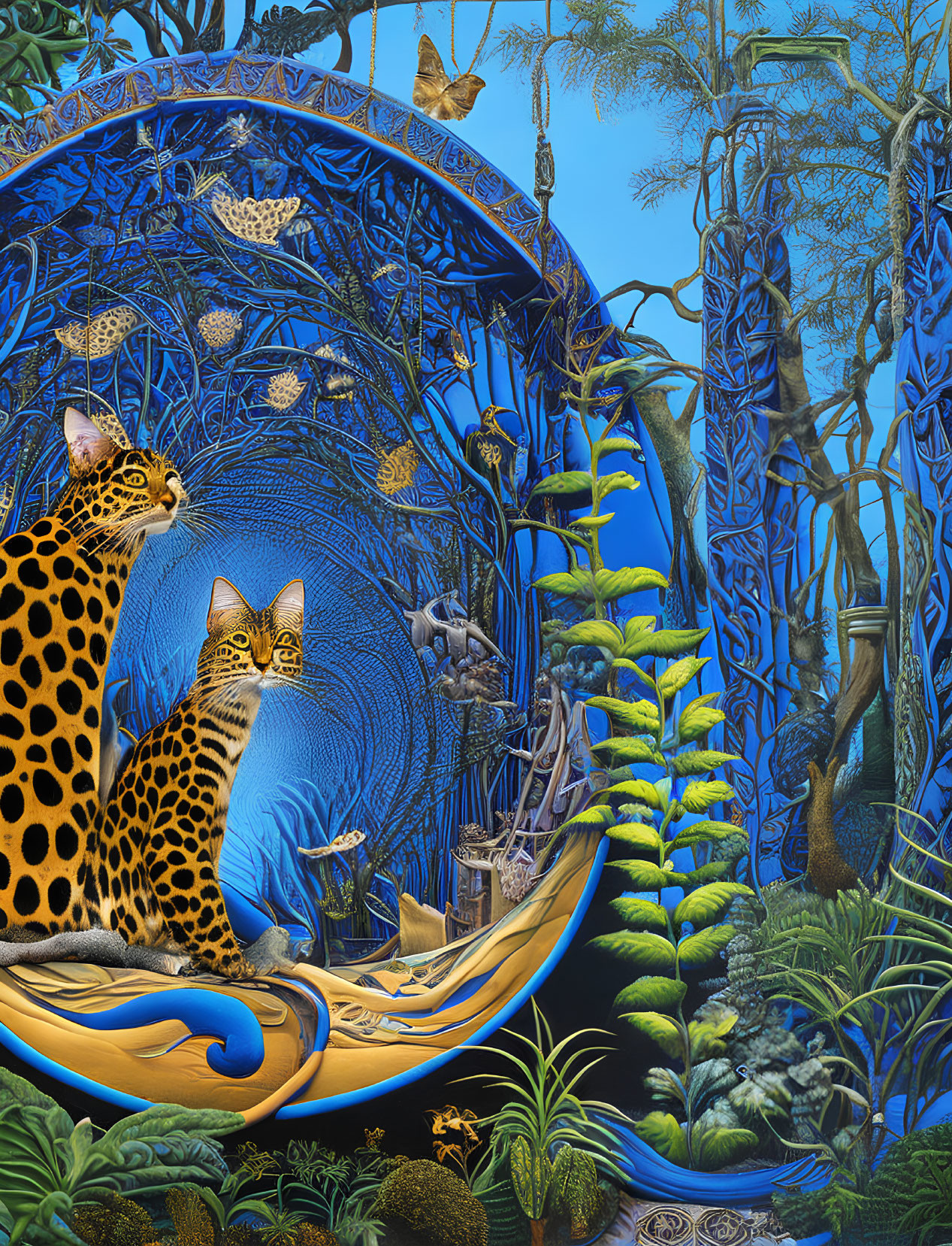 Colorful Leopard Jungle Scene with Cosmic Background